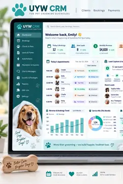 Left half of UYW CRM pet grooming business dashboard example