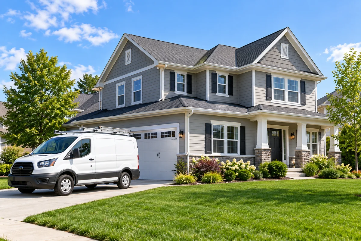 House and service van illustrating home service businesses